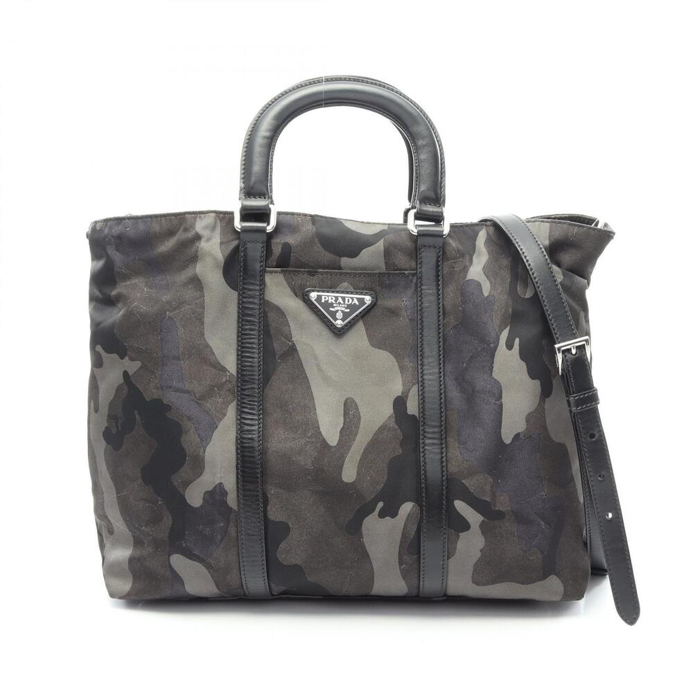 Prada Camouflage 2Way Leather Shoulder Bag Multicolor Khaki Green